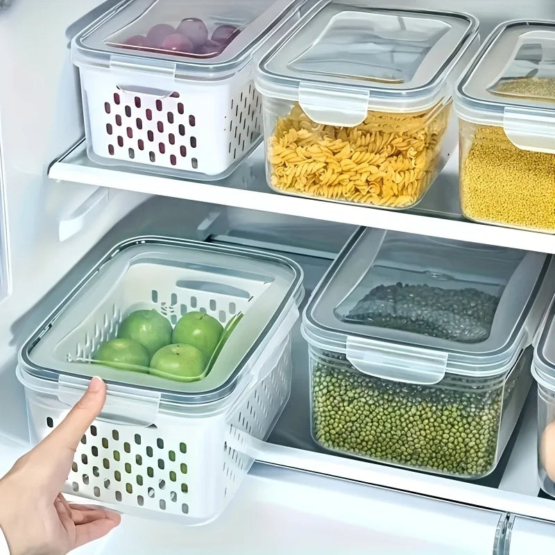 FreshRoots Produce Saver Set — 4-Piece Fridge Storage with Drain Baskets