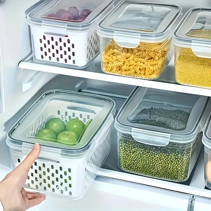 FreshRoots Produce Saver Set — 4-Piece Fridge Storage with Drain Baskets
