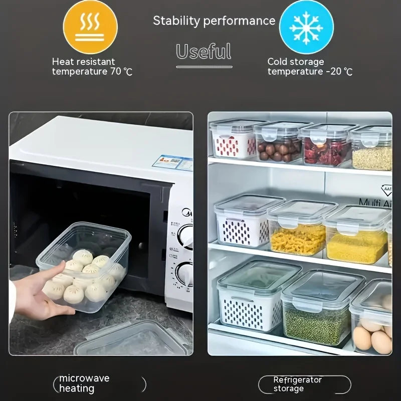 FreshRoots Produce Saver Set — 4-Piece Fridge Storage with Drain Baskets
