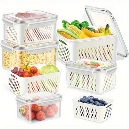 FreshRoots Produce Saver Set — 4-Piece Fridge Storage with Drain Baskets