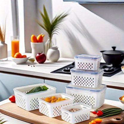 FreshRoots Produce Saver Set — 4-Piece Fridge Storage with Drain Baskets